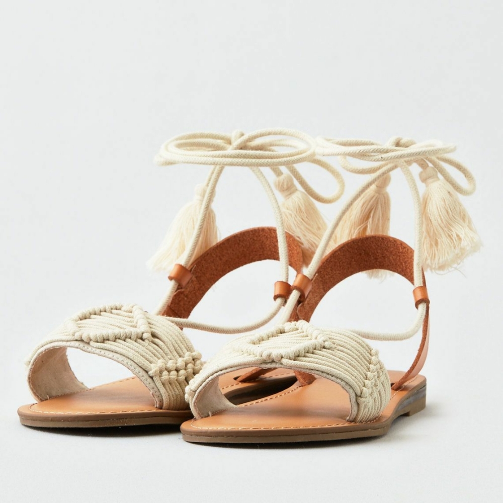 New AEO Boho Macrame Laceup Sandal Size 8